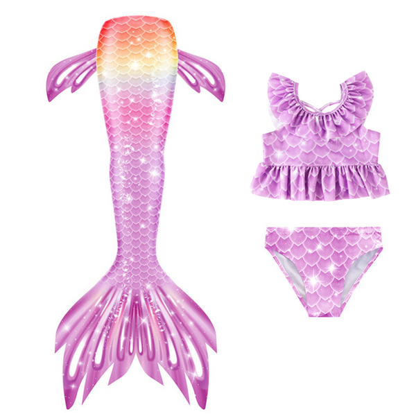 Zeemeerminstaart met bikini verkleed set Lila en Oranje
