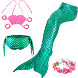 Zeemeerminstaart met bikini verkleed set Schubben Groen Metallic