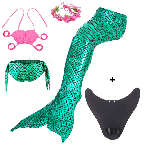 Zeemeerminstaart met bikini met MONOVIN verkleed set Schubben Groen Metallic