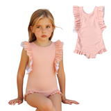 Badpak Korte Mouw Licht Roze met Ruches Meisjes | Maat 1-6 Jaar