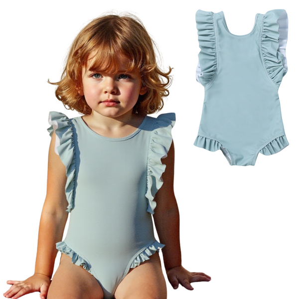 Badpak Korte Mouw Licht Blauw met Ruches Meisjes | Maat 1-6 Jaar