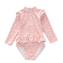 Badpak Lange Mouw Oud Roze met Bloemen print met Ruches Meisjes