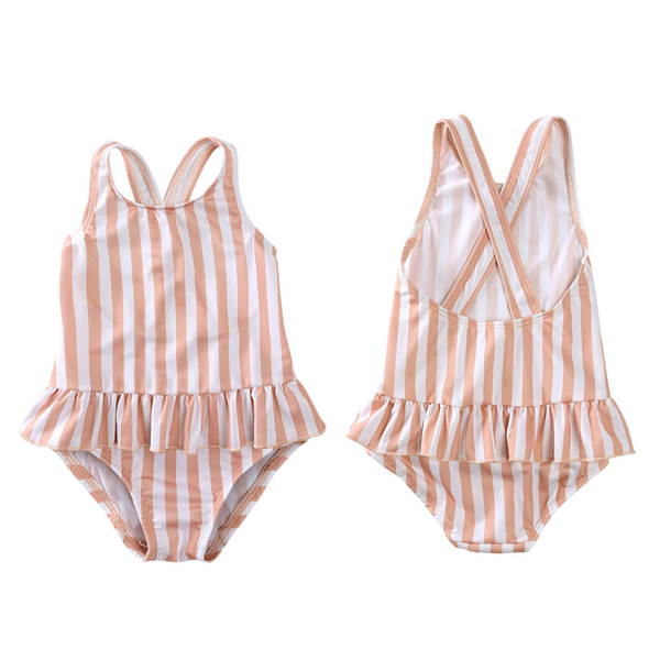 Badpak Gestreept Roze Wit met Ruches Meisjes