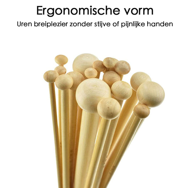 Breinaalden Set Bamboe 36 Stuks - 18 Verschillende Maten - 35 cm Lang - 2 tot 10 mm Dikte