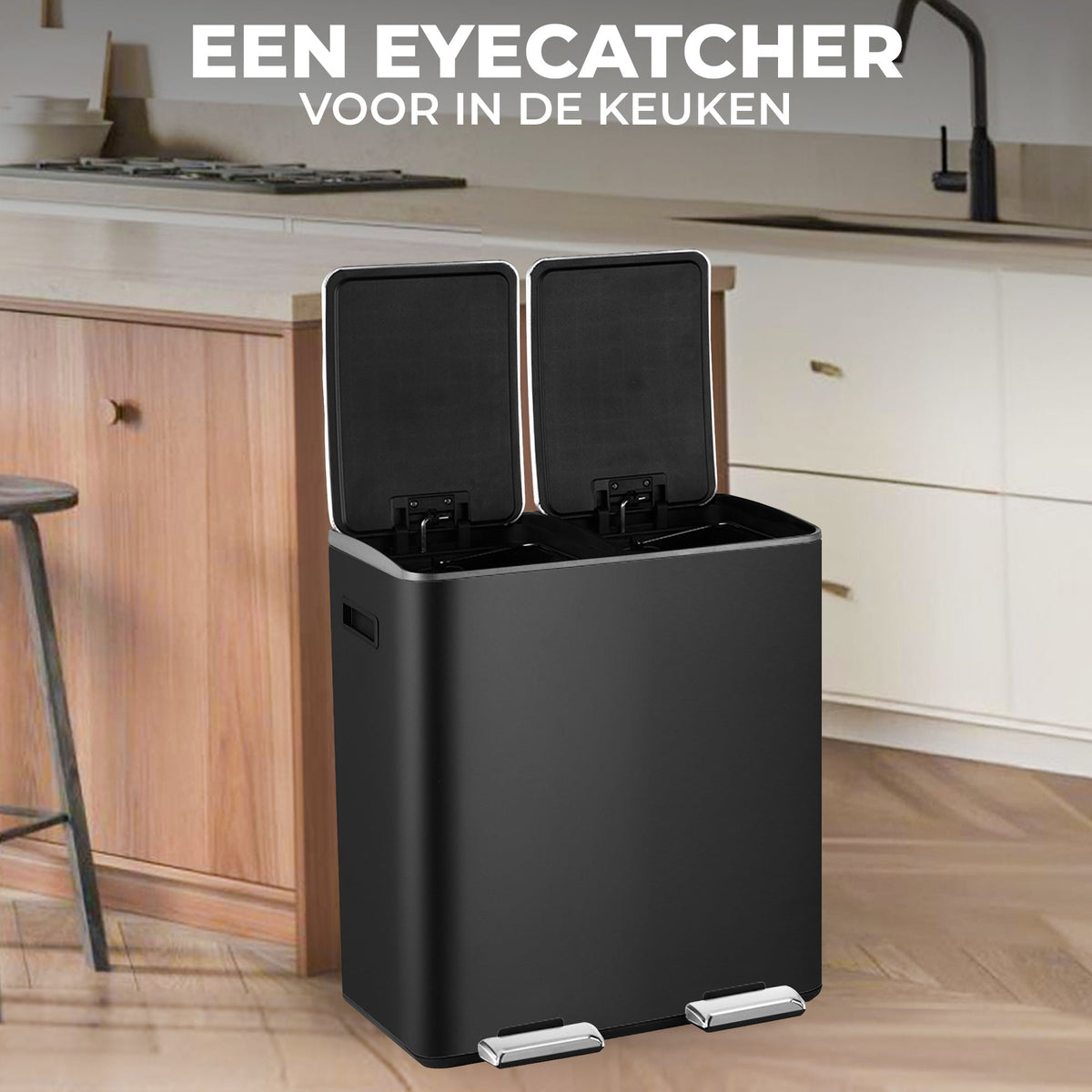 Prullenbak Met Pedaal Zwart-Zilver