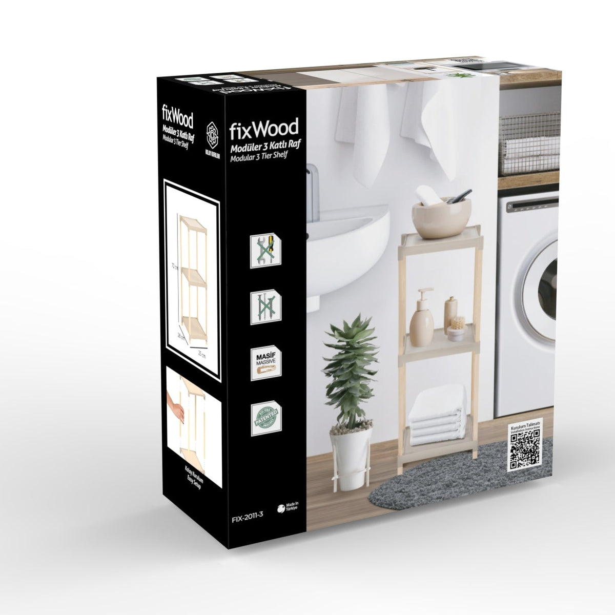 FixWood Houten Modulaire Opbergrek – Massief Hout & Kunststof – Badkamerrek, Keukenrek of Plantenrek – 72 cm Hoog – Beige-Naturel