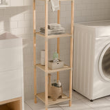 FixWood Houten Modulaire Opbergrek – Massief Hout & Kunststof – Badkamerrek, Keukenrek of Plantenrek – 105 cm Hoog – Beige-Naturel