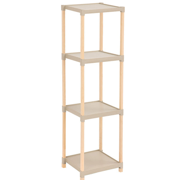 FixWood Houten Modulaire Opbergrek – Massief Hout & Kunststof – Badkamerrek, Keukenrek of Plantenrek – 105 cm Hoog – Beige-Naturel