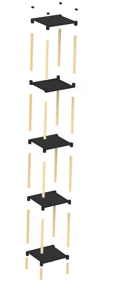FixWood Houten Modulaire Opbergrek – Massief Hout & Kunststof – Badkamerrek, Keukenrek of Plantenrek – 127 cm Hoog – Zwart-Naturel
