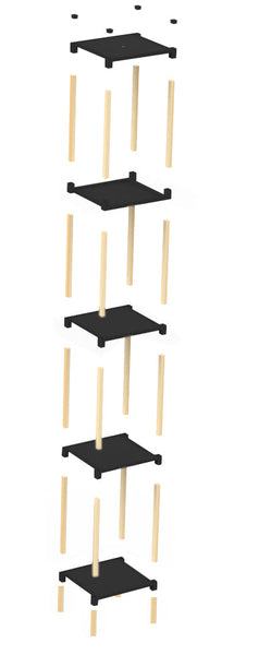 FixWood Houten Modulaire Opbergrek – Massief Hout & Kunststof – Badkamerrek, Keukenrek of Plantenrek – 127 cm Hoog – Zwart-Naturel