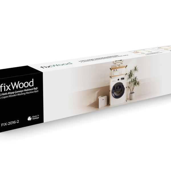 FixWood 2-Laags Wasmachine Rek – Beige - Houten Opbergrek voor Wasmachine – Ruimtebesparend Badkamerrek 127 cm – Beukenlook – 33x66x127 cm