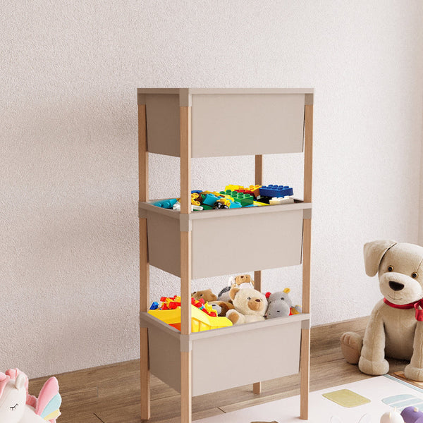 FixWood Houten 3-Laags Opbergrek – 95x30x30 cm – Multifunctioneel Rek voor Keuken, Badkamer & Speelkamer – Massief Hout & Stevig Kunststof – Eenvoudig te Monteren