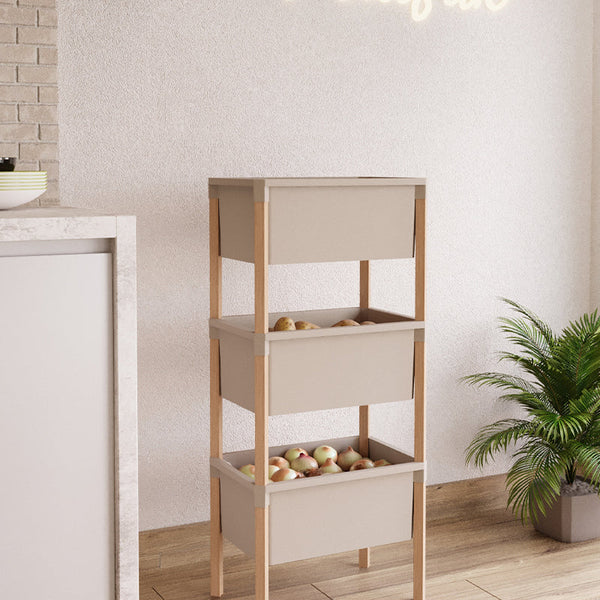 FixWood Houten 3-Laags Opbergrek – 95x30x30 cm – Multifunctioneel Rek voor Keuken, Badkamer & Speelkamer – Massief Hout & Stevig Kunststof – Eenvoudig te Monteren