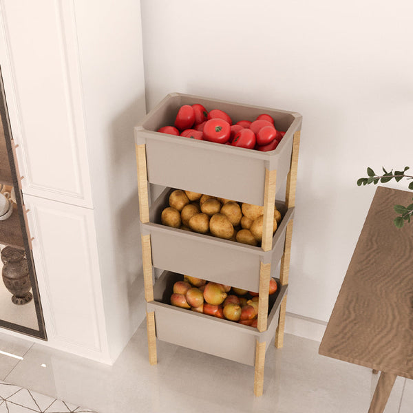 FixWood Houten 3-Laags Opbergrek – 95x30x30 cm – Multifunctioneel Rek voor Keuken, Badkamer & Speelkamer – Massief Hout & Stevig Kunststof – Eenvoudig te Monteren