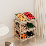 FixWood 3-laags Opbergrek met 6 uitneembare bakken – Houten Speelgoed- en Groente Organizer – 90x55x39 cm – Duurzaam en multifunctioneel