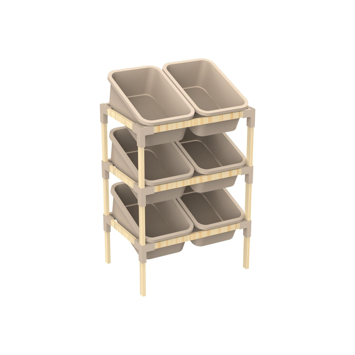 FixWood 3-laags Opbergrek met 6 uitneembare bakken – Houten Speelgoed- en Groente Organizer – 90x55x39 cm – Duurzaam en multifunctioneel