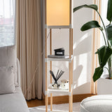 FixWood Houten Staande Lamp met 3 Planken – Scandinavisch Design – Etagère Vloerlamp – Hout & Linnen – Warm Wit Licht – Voor Woonkamer, Slaapkamer of Kantoor