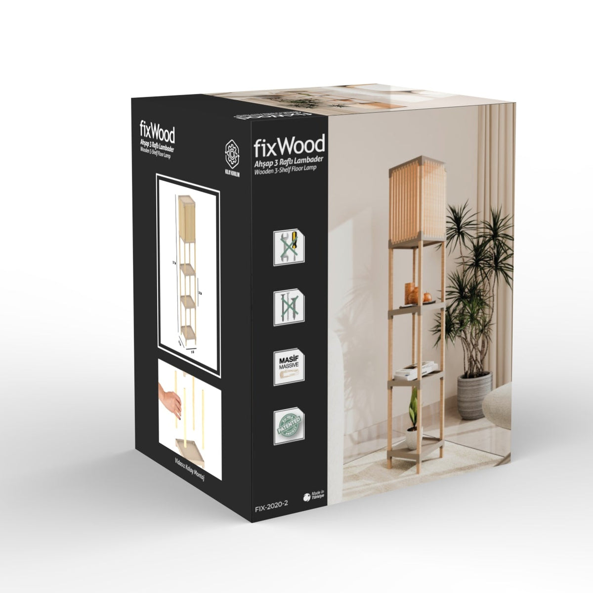 FixWood Houten Staande Lamp met 3 Planken – Scandinavisch Design – Etagère Vloerlamp – Hout & Linnen – Warm Wit Licht – Voor Woonkamer, Slaapkamer of Kantoor