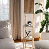 FixWood Houten Staande Lamp met 3 Planken – Scandinavisch Design – Etagère Vloerlamp – Hout & Linnen – Warm Wit Licht – Voor Woonkamer, Slaapkamer of Kantoor