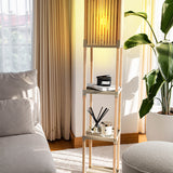 FixWood Houten Staande Lamp met 3 Planken – Scandinavisch Design – Etagère Vloerlamp – Hout & Linnen – Warm Wit Licht – Voor Woonkamer, Slaapkamer of Kantoor