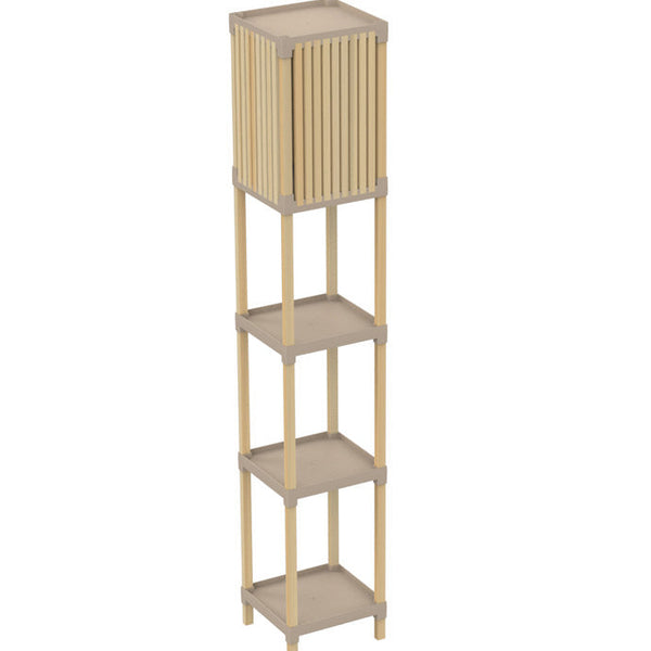 FixWood Houten Staande Lamp met 3 Planken – Scandinavisch Design – Etagère Vloerlamp – Hout & Linnen – Warm Wit Licht – Voor Woonkamer, Slaapkamer of Kantoor