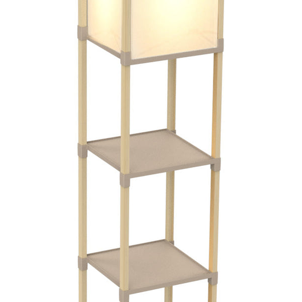 FixWood Houten Staande Lamp met 3 Planken – Scandinavisch Design – Etagère Vloerlamp – Hout & Linnen – Warm Wit Licht – Voor Woonkamer, Slaapkamer of Kantoor