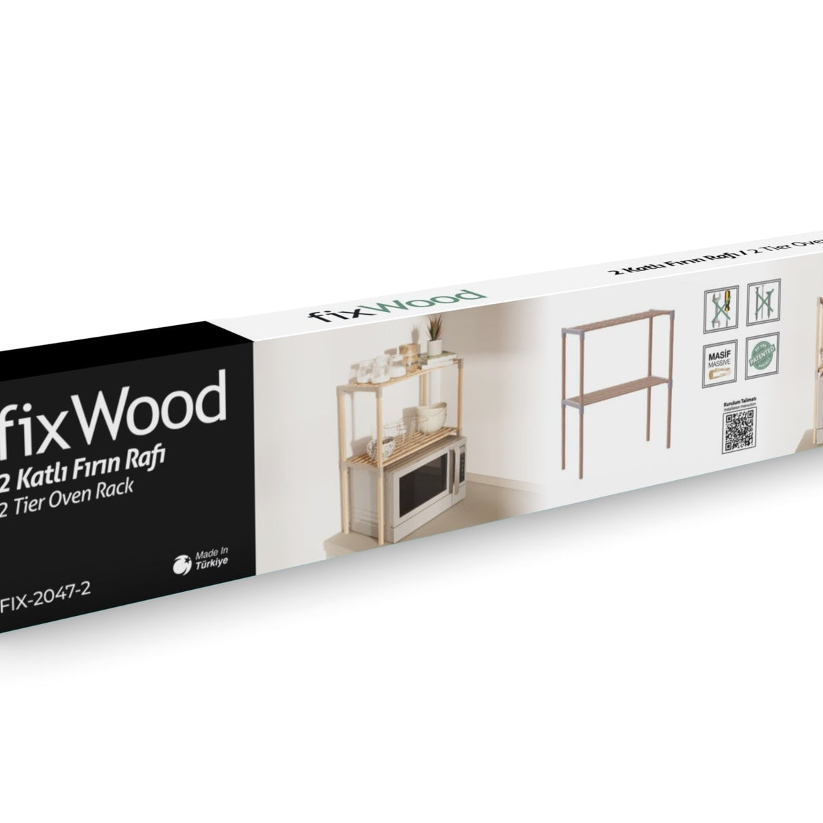FixWood 2-laags Ovenrek – Keukenrek van Hout en Kunststof – Magnetron Rek – 58x34x63 cm – Multifunctioneel Opslagrek – Extra Werk- & Opbergruimte