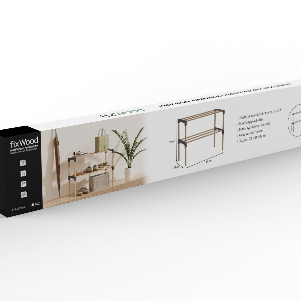 Schoenenrek 2 Lagen – Zwart - Compact Houten Schoenenkast – Ruimtebesparend Schoenenrek voor 6+ Paar – Duurzaam & Modern Design – 51 x 23 x 39 cm