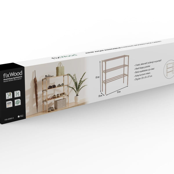 Schoenenrek 3 Lagen – Beige - Houten Schoenenkast – Compact & Ruimtebesparend Schoenenrek voor 9+ Paar – Modern Design – 51 x 23 x 57 cm