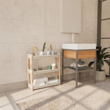 FixWood 3-laags Modulair Opbergrek – Natuurlijke Houtlook & Crèmekleur – Badkamerrek, Keukenrek of Plantenrek – Stevig & Stapelbaar – 60x20x70 cm