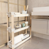 FixWood 3-laags Modulair Opbergrek – Natuurlijke Houtlook & Crèmekleur – Badkamerrek, Keukenrek of Plantenrek – Stevig & Stapelbaar – 60x20x70 cm