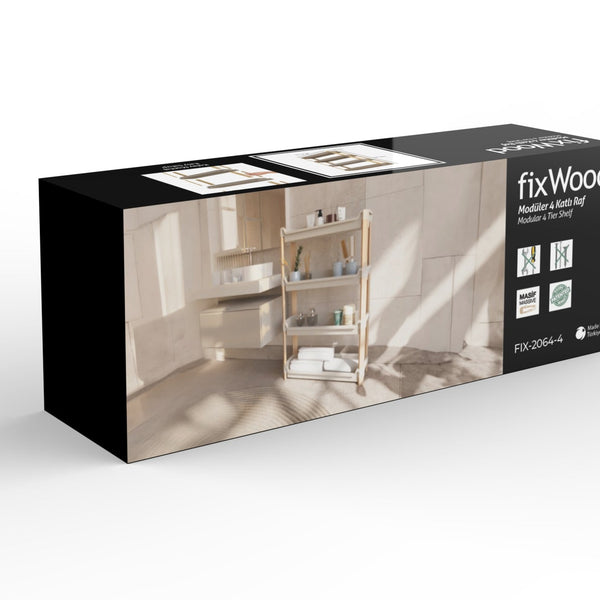 FixWood Modulaire Opbergkast – 4-Laags Houten Rek met Kunststof Bakken – Badkamer, Keuken & Woonkamer – Duurzaam en Stijlvol Design – 68 cm Hoog – Beige - Naturel (kopie)