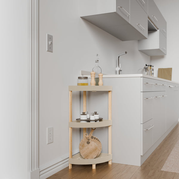 FixWood Houten Hoekrek – 3-Laags Organizer – Compact Badkamer- en Keukenrek – 75 x 44 cm