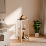 FixWood Houten Modulaire Opbergrek – Massief Hout & Kunststof – Badkamerrek, Keukenrek of Plantenrek – 72 cm Hoog – Beige-Naturel