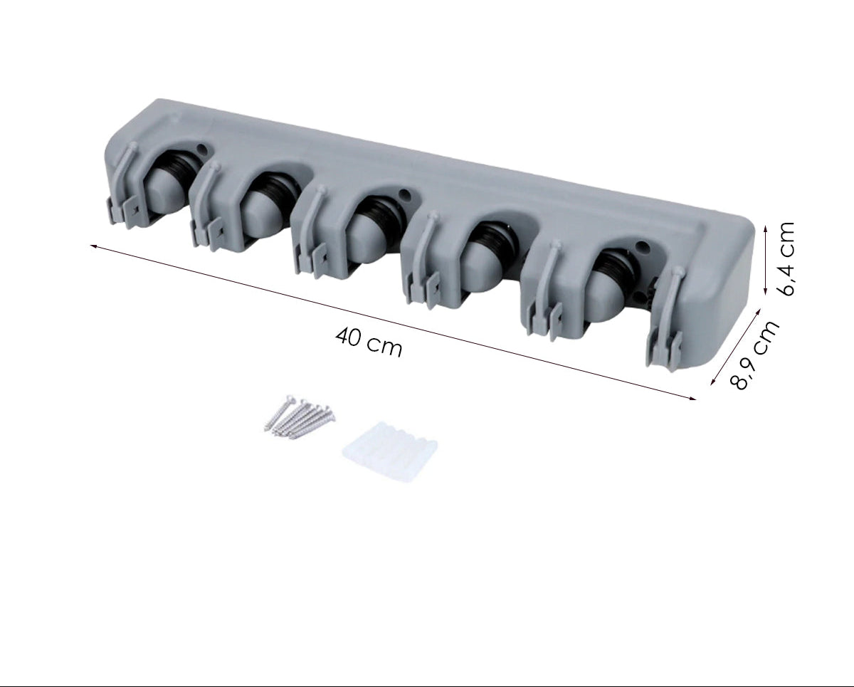 Bezemopbergsysteem - 5 Bezems - Ophangsysteem Tuingereedschap - Grijs