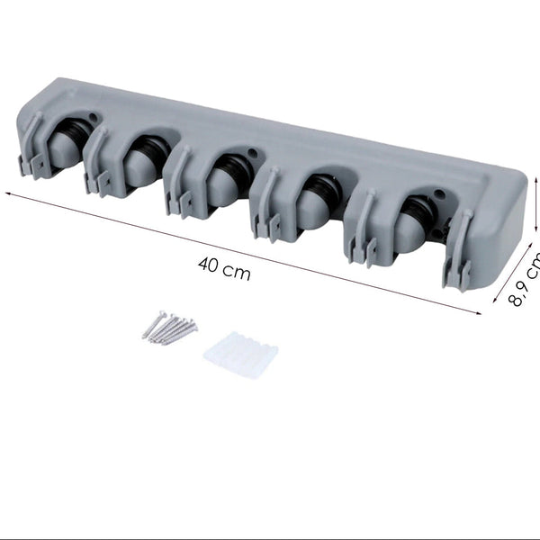 Bezemopbergsysteem - 5 Bezems - Ophangsysteem Tuingereedschap - Grijs