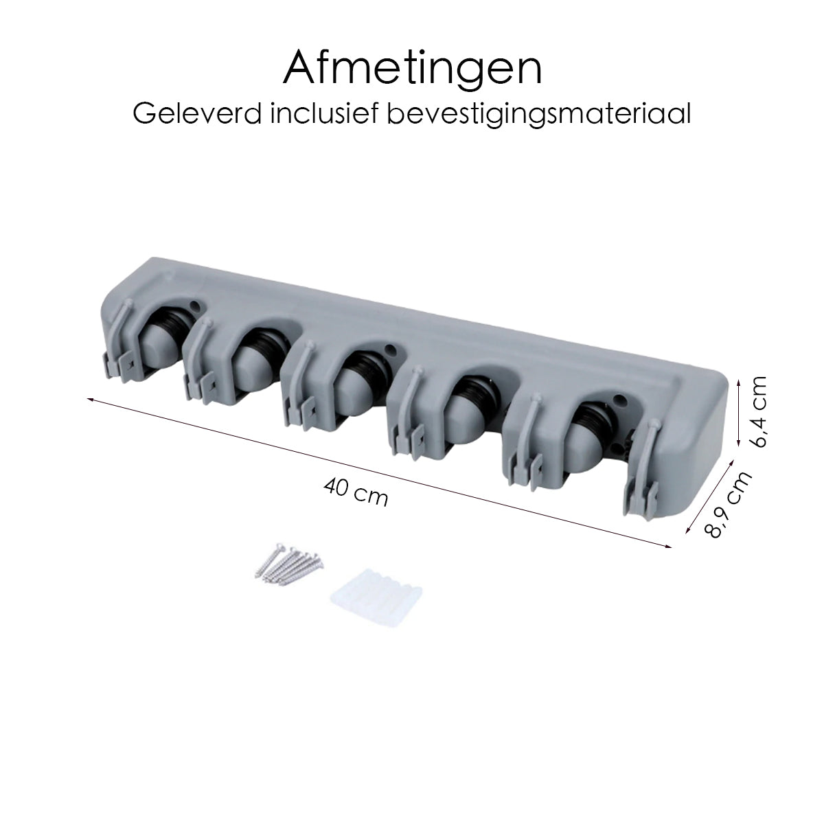 Bezemopbergsysteem - 5 Bezems - Ophangsysteem Tuingereedschap - Grijs