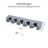 Bezemopbergsysteem - 5 Bezems - Ophangsysteem Tuingereedschap - Grijs