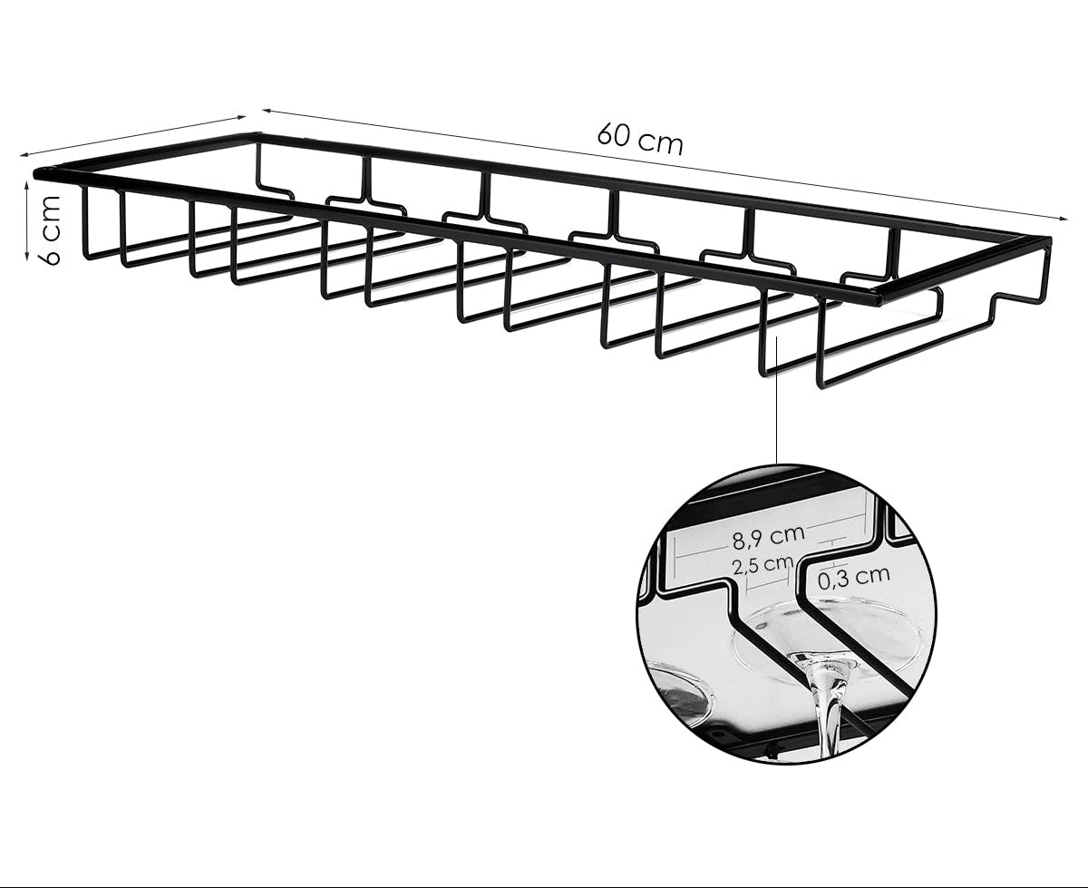 Ophangrek Wijnglazen - Zwart - 18 glazen - Wijnglazenhouder - Glazenrek