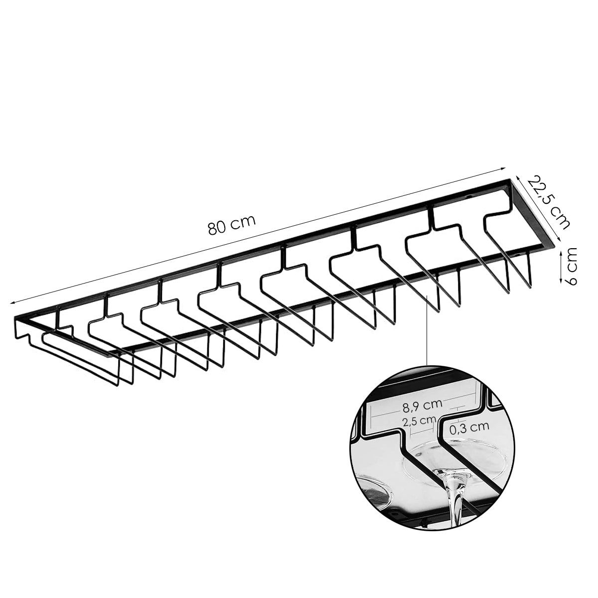 Ophangrek Wijnglazen - 24 glazen - Zwart - Wijnglazenhouder - Glazenrek