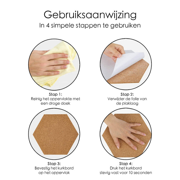 Kurk prikbord Zeshoek - Zelfklevend - 3 stuks - 20 x 17 x 0,7 cm