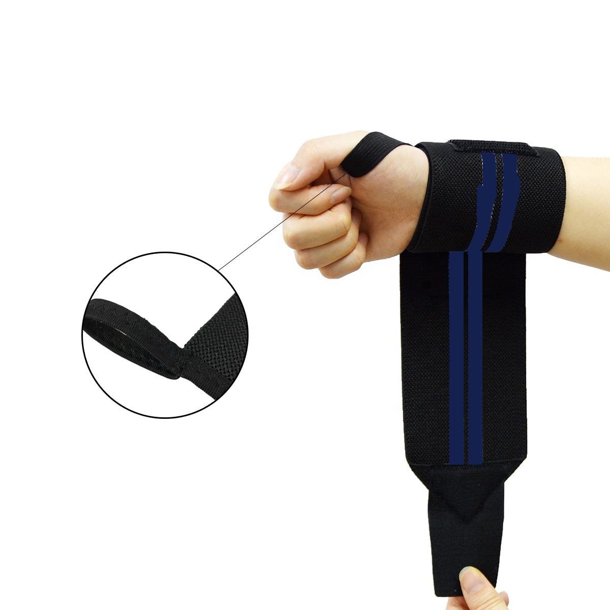 Fitness - Crossfit Polsband - 2 stuks - Lichtblauw - Zwart - Polsbandage Wrist Support Wraps - Pols Bandage Band - Bodybuilding Support - Gewichthef Straps - Krachttraining Lifting Workout Straps