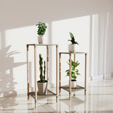 FixWood 2-Tier Plantenstandaard – Set van 2 Bloemenrekken – Houten Bloemenstandaard voor Binnen & Buiten – Decoratieve Plantentafel – 40 & 50 cm Hoog – Beige-Natuur