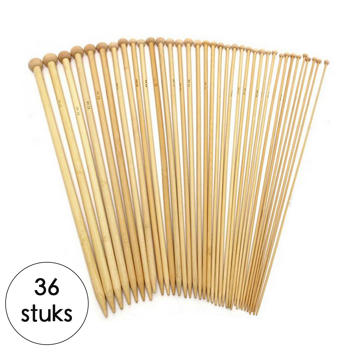 Breinaalden Set Bamboe 36 Stuks - 18 Verschillende Maten - 35 cm Lang - 2 tot 10 mm Dikte