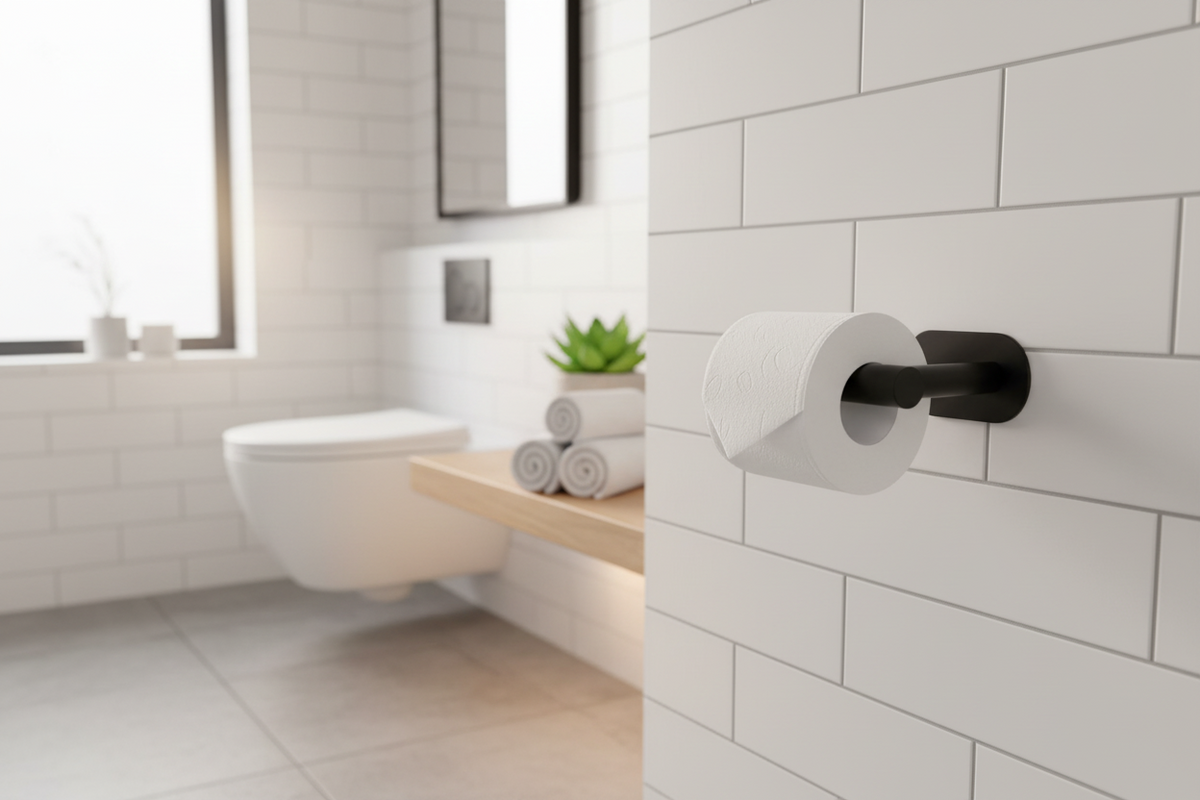Toiletrolhouder - Zwart - Zelfklevend - Industriële WC rolhouder - RVS