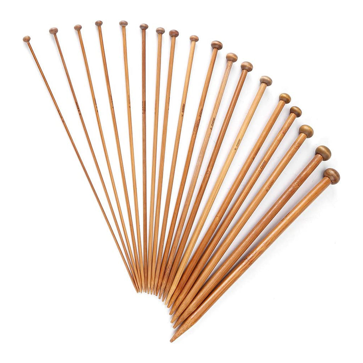 Breinaalden Set Bamboe 36 Stuks - Donker Bruin - 18 Verschillende Maten - 35 cm Lang - 2 tot 10 mm Dikte