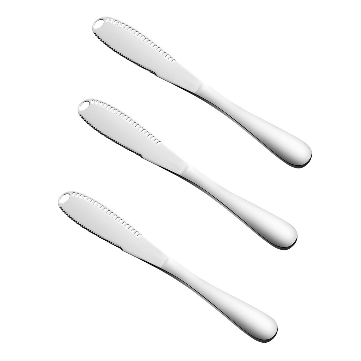 Zilverkleurige 3-delige Botermessen Set - Roestvrijstaal - Messenset voor de boter - 3 x 20,8 x 1,6 cm
