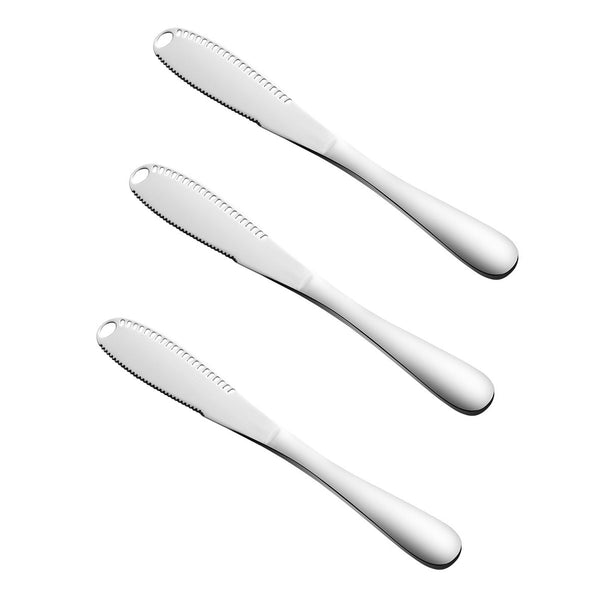 Zilverkleurige 3-delige Botermessen Set - Roestvrijstaal - Messenset voor de boter - 3 x 20,8 x 1,6 cm
