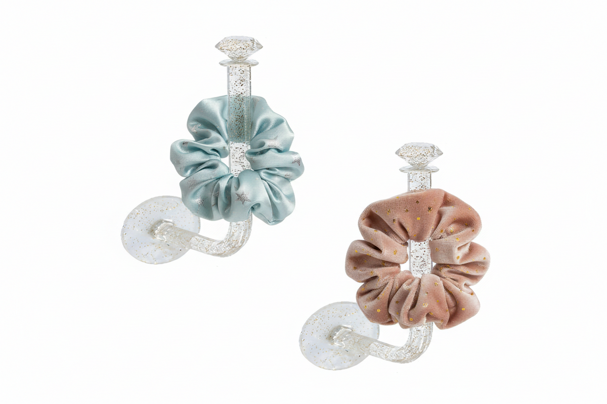 Scrunchie houder - 2 Stuks - Zelfklevend - 11 cm x 5 cm - Transparant - Haarelastiekjes houder - Elastiekjes houder - Sieradenhouder