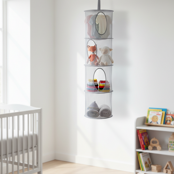 Hangende Opberger - Kinderkamer - Opvouwbaar - 4 Vakken - Grijs